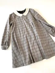 美品 Ank Rouge アンクルージュ ラウンドカラー チェック Aライン ワンピース sizeM/グレー ■■レディース