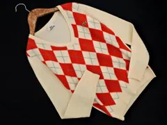 LACOSTE ラコステ ウール100% アーガイル Vネック ニット セーター size38/アイボリーｘ赤 ◇■ レディース