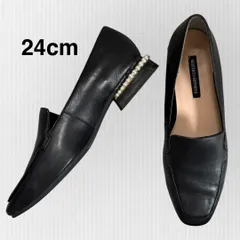 【パラディクルール】パールヒール　モカシューズ　モカシン　本革　ブラック　黒　レザー　フォーマル　24cm オフィス　スクエアトゥのサムネイル