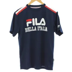 フィラ FILA Tシャツ スポーツウェア L 紺 ネイビー 半袖 ロゴプリント 肩ライン /GG ■GY58