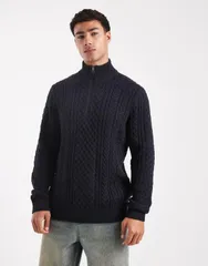 ジャック アンド ジョーンズ メンズ アウター ニット・セーター ハーフジップ セーター ニット Jack Jones premium cable knit half zip sweater Dark Navy ネイビー