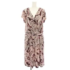 バナナリパブリック BANANA REPUBLIC ワンピース ひざ丈 半袖 カシュクール風 ウエストゴム リボンベルト ペイズリー柄 M ボルドー ピンク 312722-00 /YT ■ECB001