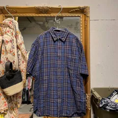 @ FAT JUMBO エフエーティー　ジャンボ　 チェック 刺繍 半袖 シャツ 総柄 青　ブルー　大きいサイズ　メンズ　スタンダード　レギュラー