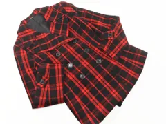 COMME CA ISM コムサイズム ウール混 チェック ショート丈 ダブル コート 黒ｘ赤 ◇■ レディース