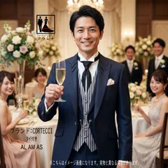 《フォーマル衣装》CORTECCI 販売 クラレナの タイ付き 濃紺 フロックコート AL AM AS (MMm1298) (USED品)【中古】【洋装】【メンズ】【タキシード】