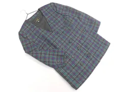 Leilian レリアン ウール100% 大きいサイズ チェック ノーカラー ジャケット size13プラス/黒 ◇■ レディース