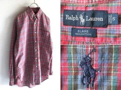 希少 90sビンテージ Ralph Lauren ラルフローレン BLAIRE ポロポニーロゴ刺繍 コットン チェック BDシャツ S 赤 青 USA企画