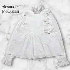 【極美品】 McQ アレキサンダーマックイーン フリルブラウス 40サイズ ホワイト 刺繍 ラッフル 貝ボタン シェルボタン 508117 Alexander McQueen レディース 主役級アイテム レース タック B1040のサムネイル