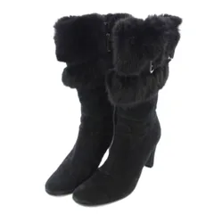 トラサルディ TRUSSARDI ミドルブーツ ファー スエード サイドジップ 23cm 黒 /TK