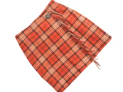 KUMIKYOKU 組曲 ウール混 チェック ラップ風 スカート size1/オレンジｘ茶 ◇■ レディース