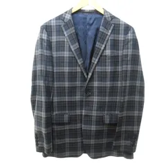 バーバリーブラックレーベル BURBERRY BLACK LABEL 美品 ウール チェック テーラードジャケット ブレザー 2B サイドベンツ 紺 ネイビー グレー Lサイズ