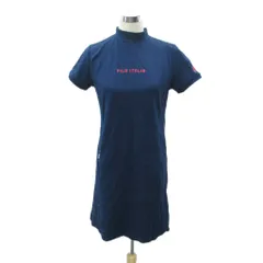 フィラ FILA ゴルフウェア ワンピース ひざ丈 L 紺 ネイビー 半袖 ハイネック ロゴ刺繍 /SM42 ■ECB001