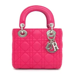 ディオール Dior ハンドバッグ/ショルダーバッグ レディディオール ミニ ピンク カナージュラムスキン シルバー金具 【中古】