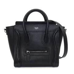 セリーヌ CELINE ハンドバッグ/ショルダーバッグ ラゲージ ナノ 189243DRU.38NO ブラック ドラムドカーフスキン シルバー金具 【中古】