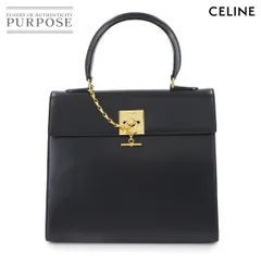 美品 セリーヌ CELINE ガンチーニ ハンド バッグ レザー ネイビー ゴールド 金具 ヴィンテージ Gancini Bag 90312408