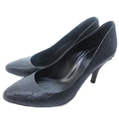 グッチ GUCCI 美品 シマレザー パンプス ラウンドトゥ ホースビット ヒール 黒 ブラック 約24.5cm IBO83 1112