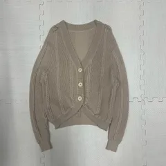 ウール100% ケーブル編み カーディガン ベージュ ボタンフロント Vネック 長袖 リブ編み 日本製 vintage