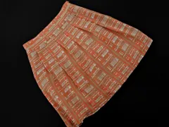 NATURAL BEAUTY BASIC ナチュラルビューティーベーシック サテン チェック プリーツギャザー Aライン 台形 スカート sizeM/オレンジ ■■ レディース