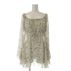 レストローズ L'EST ROSE ブラウス M 白 ホワイト 茶 ブラウン グリーン 小花柄 長袖 シフォン レース装飾 日本製 /GR ■ECC001