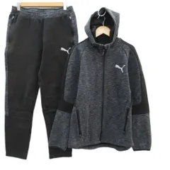 プーマ PUMA スポーツウエア ジャージ セットアップ 上下 パーカー ジャケット ミドル丈 テーパードパンツ ロング丈 M グレー 杢調 切替 /SM14 ■GY58