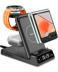 【Galaxy Watch専用】Samsung Z Flip対応 3in1 ワイヤレス充電器、Galaxy Watch 8/FE/Ultra/7/6/5/4＆Galaxy Z Flip 7/6/5/4/3シリーズ&Galaxy Buds適用、折り畳み 充電スタ