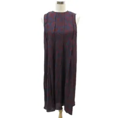 アナカ Unaca ワンピース ミモレ丈 38 M ボルドー 紺 ノースリーブ ボタニカル柄 クルーネック /SY68 ■GY59