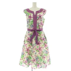 ローラアシュレイ LAURA ASHLEY 花柄ワンピース 切替 ロング ベルト付 11 パープル /MY ■OS ■ECC001