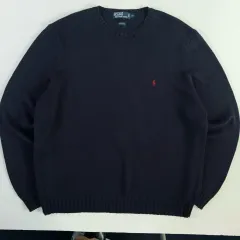 Polo ポロ ラルフローレン 90s 刺繍 コットン ネイビー ラウンド ニット