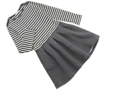 PETIT BATEAU プチバトー ボーダー キルティング フェイクレイヤード ワンピース sizeS/グレー ◇■ レディース