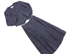 TOKYO STYLE 東京スタイル FORUM ウール混 ノーカラー ジャケット スカート セットアップ size上7L46下7L63/紺 ◇■ レディース