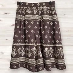 B1419 ヴィンテージ Vintage ひざ丈 フレアスカート(68) 茶 総柄 柄もの