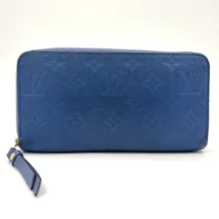 LOUIS VUITTON ジッピー・ウォレット モノグラム・アンプラント レザー ブルー 長財布 ゴールド M41857