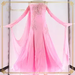 社交ダンス 衣装 スタンダードドレス ワンピース ドレス スタンダード フロート レース デモ 競技 ダンス パーティ 発表会 ピンク系 フレア スカート ふんわり おしゃれ ダンス衣装 発表会用 キラキラ コスチューム イベント用 ステージ衣装