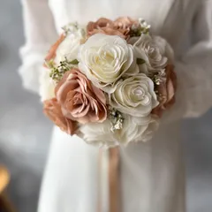 アイボリー×ブラウンラウンドブーケ☆ブートニア