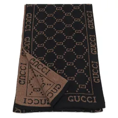 【 美品 】GUCCI グッチ ノベルティ マフラー GG リバーシブル ブラック ブラウン 非売品 メンズ レディース ユニセックス 黒 茶 防寒 冬