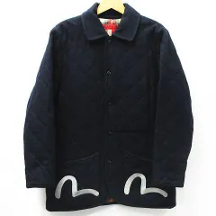 YAMANE ヤマネ EVISU エヴィス キルティングジャケット ネイビー系 刺繍 カモメ 中綿 チェック裏地 メンズ 38 M0001-08-0223①