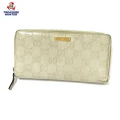 【中古】グッチ シマ レザー ラウンドファスナー 長財布 112724 アイボリー系 GG レディース ウォレット GUCCI 【102045938005】