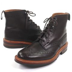 극미품 ▼ Tricker 's Trickers M7018 가죽 윙 팁 다이 나이트 구두창 에스프레소 버니시드 컨트리 부츠 다크 브라운 8.5 -5 상자 · 보존 봉투 포함 잉글랜드 제 남성