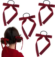 【新着商品】レッド 髪飾り 少女 生地 蝶々結び バレッタ ベロア ベロア ヘアゴム ヘアアクセ ベルベット リボン ベロアリボンBetterJonny 4個セット