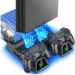 PS4スタンド PS4 PRO 縦置き 本体冷却 2台PS4コントローラー充電 OIVO PS4冷却ファン ソフト収納 PS4/PS4 Pro/Slim/スリム 高互換性 LED指示ランプ付