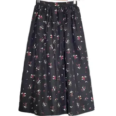 【earth music&ecology】花柄ロングスカート｜レディースフリーサイズ｜ブラック｜ウエストゴム｜ポリエステル｜古着