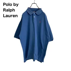 【ロゴ刺繍】90s ラルフローレン　半袖ポロシャツ　青　L