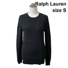 ◇ ラルフローレン Ralph Lauren セーター 長袖 ラウンドネック ケーブル編み ニットトップス 黒 綿 S 7号 レディース Z6B104