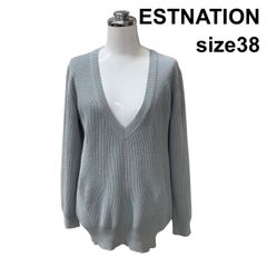 ◇ 에스토네이션 ESTNATION 스웨터 긴 소매 깊은 V 넥 리브 뜨개질 니트 탑스 면 38 M 9 호 여성 Z6B106