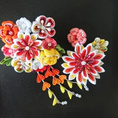 つまみ細工の髪飾りセット/暖色系/オレンジ系メイン/七五三/結婚式/卒業式/成人式