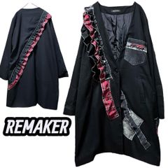 着物藍染×黒猫×デニム再構築｜着物リメイク ワンピース｜L～LL