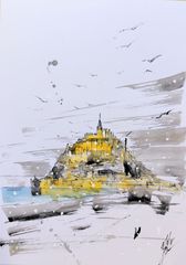 原画#372 黒猫 猫 ワイン ベネチア イタリア 水彩画 ドローイング