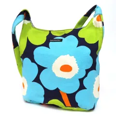 WA26459 美品 marimekko マリメッコ ウニッコ ショルダーバッグ メッセンジャーバッグ コットン キャンバス フラワー 花柄 ブルー系マルチカラー