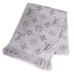 ルイ ヴィトン M74742 エシャルプ マフラー ロゴマニア ウール シルク グリペルル グレー LOUIS VUITTON（美品）
