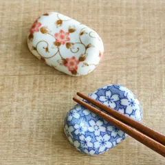 箸置き 小判 錦唐草 染桜 日本製 （ 箸置 はし置き カトラリーレスト 陶器製 唐草 桜 柄 陶器 ） )